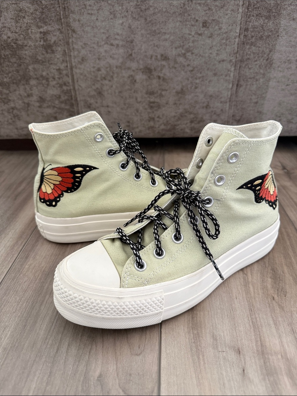 Converse Custom Green & Butterfly Platform Sneakers Size W8 M6